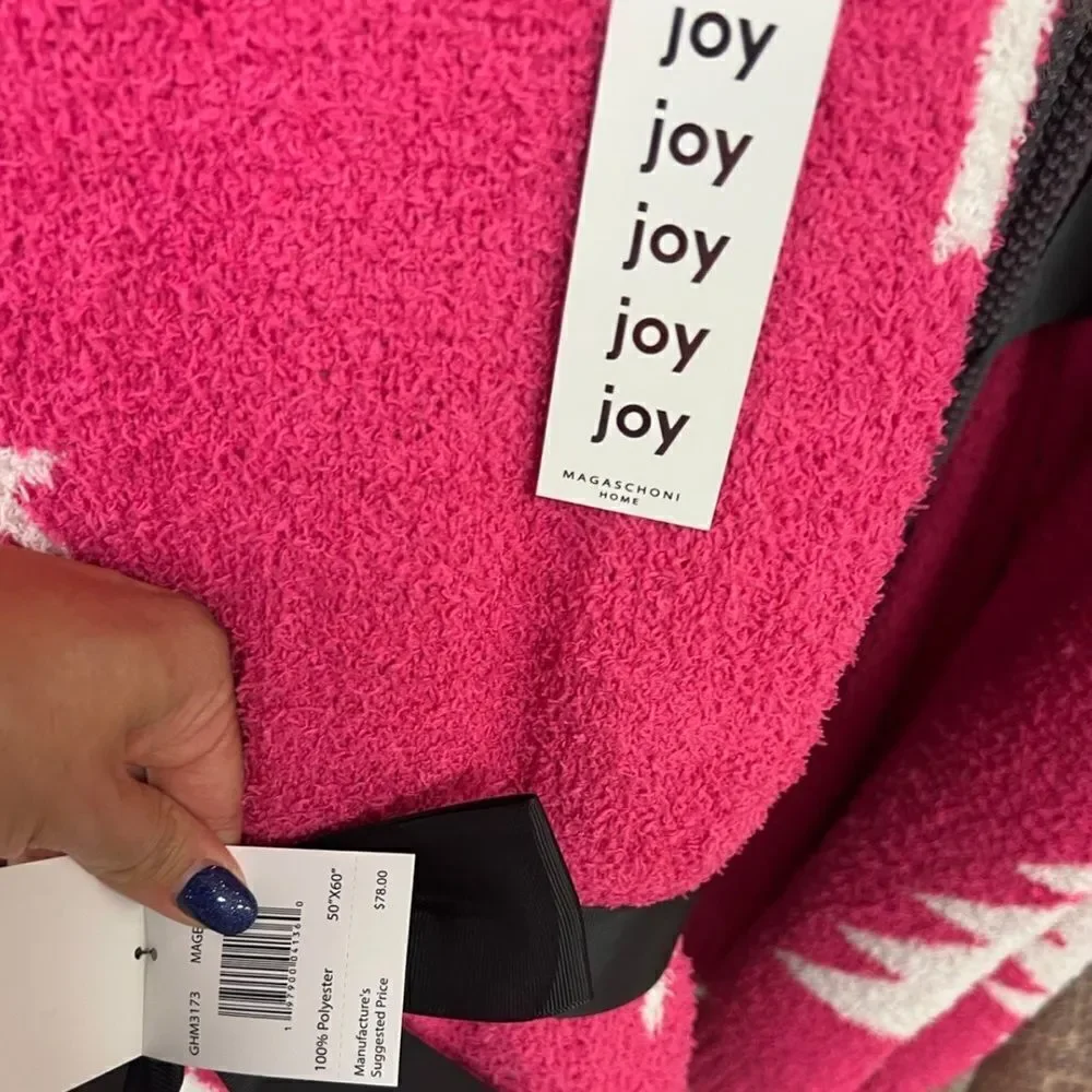 NWT RARE Magashoni Bright Pink White Christmas Tree Throw Blanket HTF Ticktock